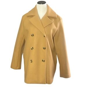 DIVIDED Camel Tan Double Breasted Pea Coat Gold Buttons Notched Lapel Medium